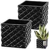 KOTARBAU® 2er Set Blumentopf Keramik glasiert Quadratisch Schwarz 14 x 14...