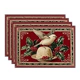 Weihnachten Vintage Vogel und Stechpalme Tischsets Rot Festlich Dekorative...