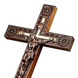 Woodvio - Handgeschnitztes Wandkreuz aus Holz, katholisches Kruzifix