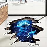 HALLOBO® XXL Wandtattoo Wandaufkleber 3D Boden Delphin Unterwasserwelt...