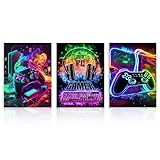 Dazzlewall 3Pcs Spiel WandBilder Cool Neon Gaming Bilder für Teen Jungen...