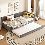 RIAZOS Polsterbett Schlafsofa 90x200, Einzelbett mit Ausziehbett, Daybett...