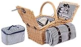 4 Personen Weiden Picknickkorb Komplettset Picknickkoffer Besteck Teller...