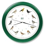 KOOKOO Singvögel Quarzwerk Grün, Die Singende Vogeluhr, runde Wanduhr mit...