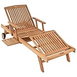 Divero Sonnenliege Garten Relax - Liege Teak - Holz inkl. Räder Tablett...