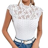 FYMNSI Damen Spitze Top Sommer Rollkragen Oberteile Elegant Durchsichtiges...