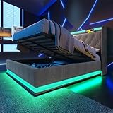Polsterbett Doppelbett 140x200, LED Jugendbett Hydraulisch Stauraumbett...