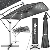 tillvex® Alu Sonnenschirm Rechteckig Ø 330 cm mit LED Solar + Abdeckung...