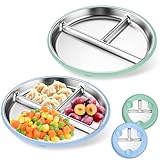 EOPUOZS Kinder-Teller aus Edelstahl mit Saugnapf und Silikon-Hülle, 23 cm,...