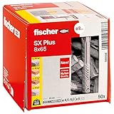 fischer Spreizdübel SX 8 Plus x 65, Schachtel mit 50 Nylondübeln, Dübel...