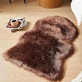 JXLOULAN Faux Schaffell Teppich Dunkelbraun 40x60 cm, Weicher Flauschiger...