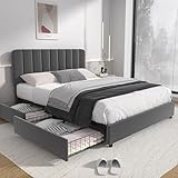 VECELO Polsterbett 140 x 200 cm Doppelbett mit 4 Stauraum Schubladen und...