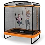 COSTWAY 2 in 1 Kindertrampolin mit Schaukel, Gartentrampolin rechteckig mit...