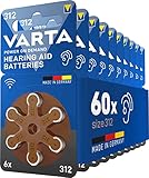 VARTA Hörgerätebatterien Typ 312 braun, Batterien 60 Stück Vorratspack,...