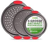 NutriChef Pizzablech 3er-Set Grau – Ø 35,6 cm, Antihaft, Gelocht,...