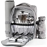 CampFeuer Picknickrucksack für 4 Personen | Grau | Picknickset 32-teilig |...