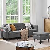 Yaheetech Ecksofa 3-Sitzer Sofa mit Polsterhocker aus Leinenstoff Eckcouch...