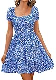 Livonmone Damen Kleid Lässig Sommerkleid Blumendruck Hohe Taille Kleider...