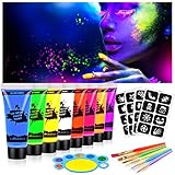 AOOWU Kinderschminke Set, 8 Farben Neon UV Schminkfarben, Waschbar Face...