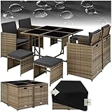 tectake Lounge Möbel Set aus 4X Stühle, 1x Tisch, 4X Hocker, wetterfest...