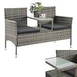 Juskys Polyrattan Gartenbank Monaco - 2-Sitzer Bank mit Tisch & Kissen -...