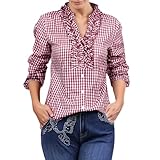 Oktoberfest Damen Outfit Damenbluse mit Blumenspitze V-Ausschnitt,...