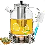 1800 ml Teekanne Mit Siebeinsatz Und Stövchen，Glasteekanne mit...