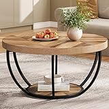 Tribesigns Runde Couchtisch, Industrial 2-Tier-Kreis Couchtisch mit...