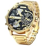 Fenkoo Herren Militäruhr Quartz Kalender/Duale Zeitzonen Edelstahl Band...