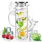 VFANDV 1.5 Liter Wasserkaraffe, 51 Unzen Glaskaraffe mit Edelstahldeckel...