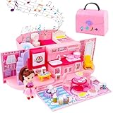 deAO 2 in 1 tragbarem Puppenhaus Dollhouse, Kleines Puppenhaus mit Licht-...