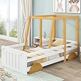 Merax Autobett Kinderbett 90x200cm, Bett mit Lattenrost und MDF-Rädern,...