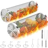 Rollender Grillkorb, Banaone 2 PCS Edelstahl Große Runde Grillkörbe mit...