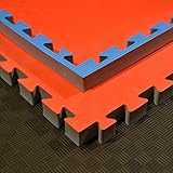 TEKKA BUDO Kampfsportmatte rot-blau - 100 x 100 x 4 cm - Verzahnte Ränder...