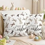 Luzzxfa 2er Set Ostern Kissenbezug 40x40 cm Braun Kaninchen Osterdeko...