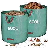 Zanfqvo Gartenabfallsack Stabil 2 x 500L - Gartensack Laubsack mit Griffen...