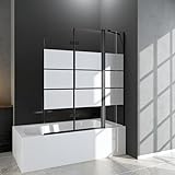 Duschabtrennung für Badewanne 3-teilig 150x140cm Schwarz Duschwand,...