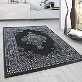 HomebyHome Teppich Wohnzimmer 120x170 cm Grau Teppich Vintage Look Orient...