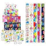 CHEPULA Geschenkpapier Geburtstag Kinder 5 Rollen, 43 cm x 300 cm...