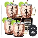 LIVEHITOP 4 Stück Moscow Mule Kupfer Becher Set, 19.5 Oz Handgemacht...