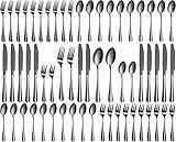 Besteck Set 12 Personen, 60-teiliges Schwarzes Besteck, Hochglanzpoliert...