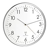 TFA Dostmann Analoge Wanduhr Funk, hohe Genauigkeit, Funkuhr, weiß/Silber,...