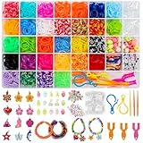 2500+ Loom Bänder Set, 40 Rastern Bunte Gummibänder Kit für Armbänder,...