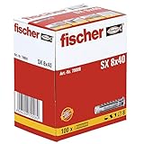 Fischer Spreizdübel SX 8 x 40, Schachtel mit 100 Nylondübeln, Dübel für...