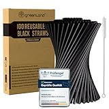 Greenland 100 Wiederverwendbare Schwarze Trinkhalme mit Bürste – 21 cm...