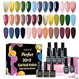 Gel Nagellack Set, 20 Farben Grün Gold Rosa Nude UV Gelnägel Set mit Base...