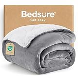 BEDSURE Decke Sofa Kuscheldecke Grau - warm Sherpa Sofaüberwurf Decke,...