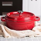 Emaille Gusseisen Topf 24CM Gusseiserner topf mit deckel 4.7L Runde...