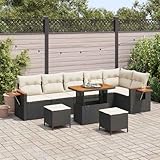 QJBSAVVA Gartensofa 9-TLG Schwarz Creme 90x55x71 cm Polyrattan Outdoor...