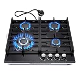 TopStrong Gaskochfeld 4 Flammig, 60cm Schwarzes Gehärtetes...